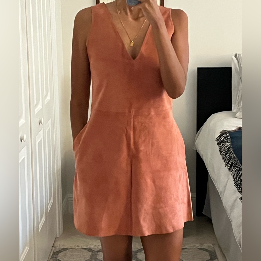 Salmon Lamb leather Theory V shift dress